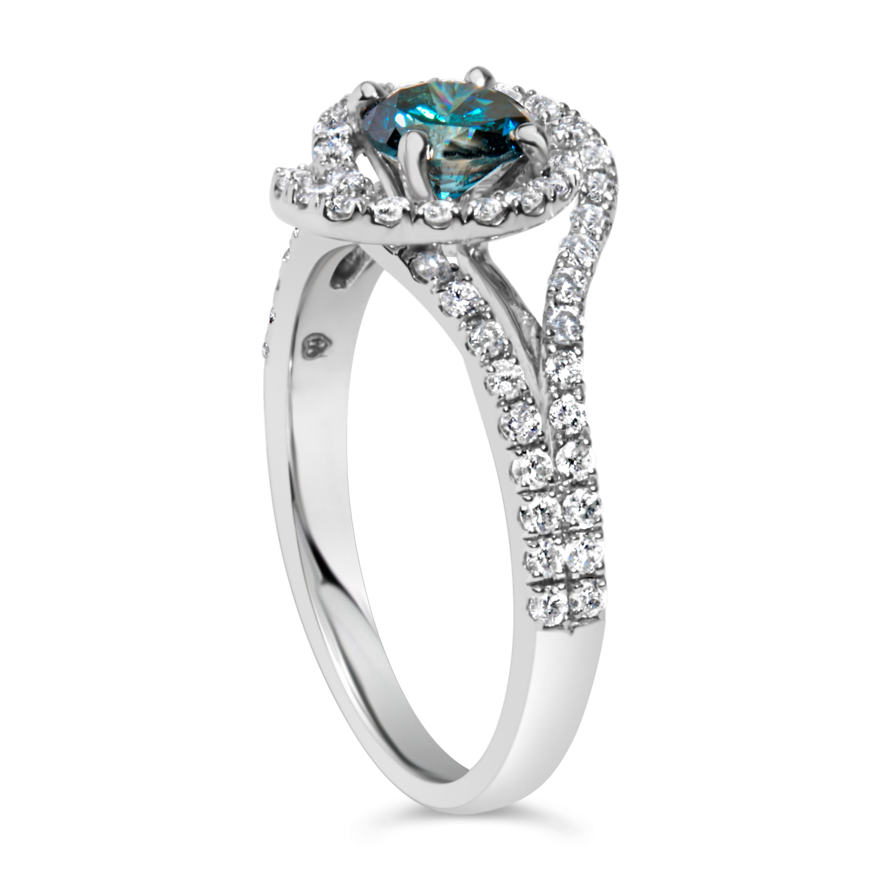 14K White Gold 1-1/3 Cttw White &amp; Blue Diamond Interweaving Double Halo Cocktail Statement Ring (G-H and Fancy Blue Color, SI2-I1 Clarity) - Size 6 by Bids.com