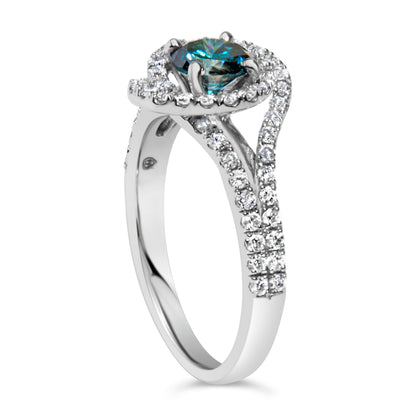 14K White Gold 1-1/3 Cttw White &amp; Blue Diamond Interweaving Double Halo Cocktail Statement Ring (G-H and Fancy Blue Color, SI2-I1 Clarity) - Size 6 by Bids.com