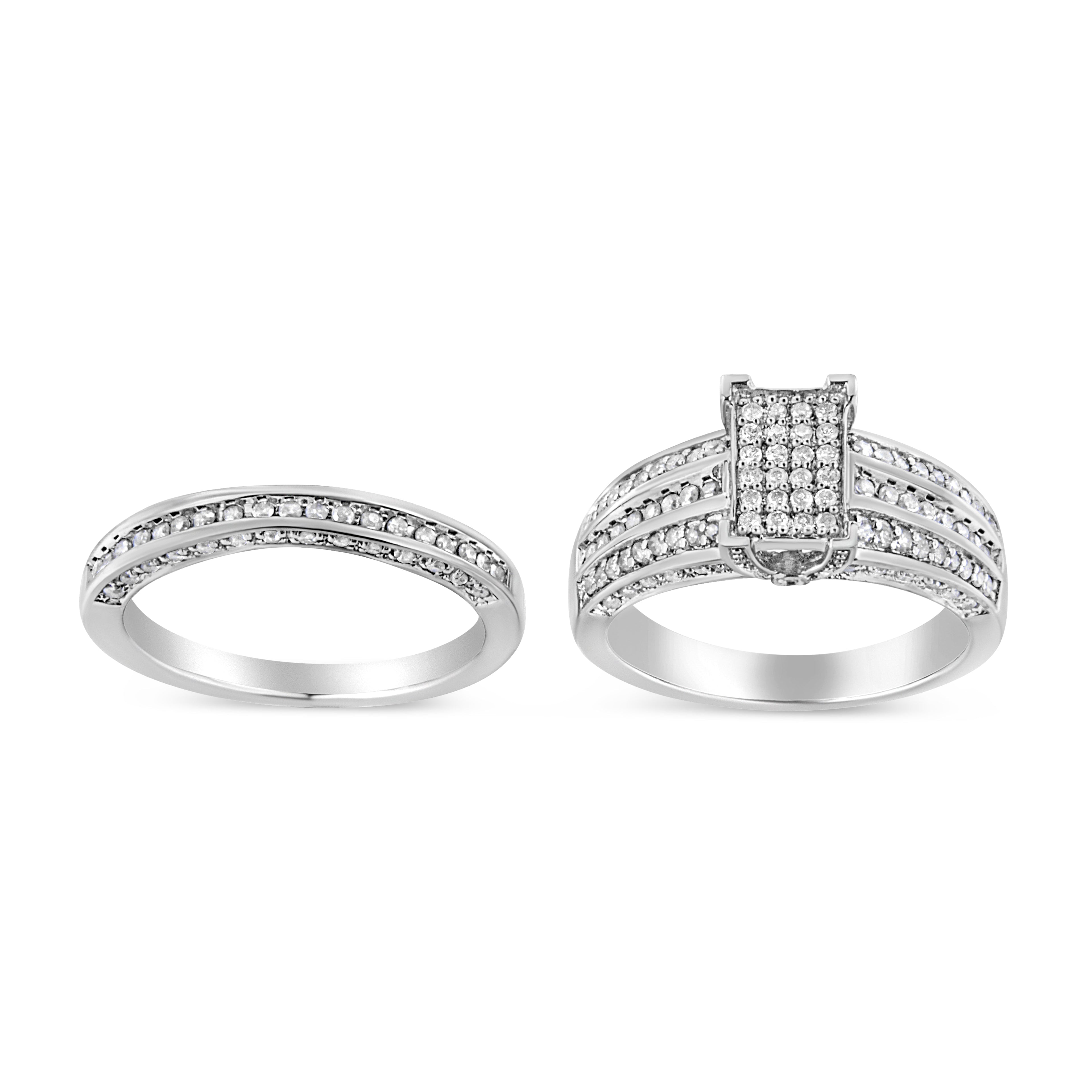 .925 Sterling Silver 3/4 Cttw Prong Set Round Diamond Composite Engagement Ring and Band Set (I-J Color, I3 Clarity) - Size 6.5 by Bids.com