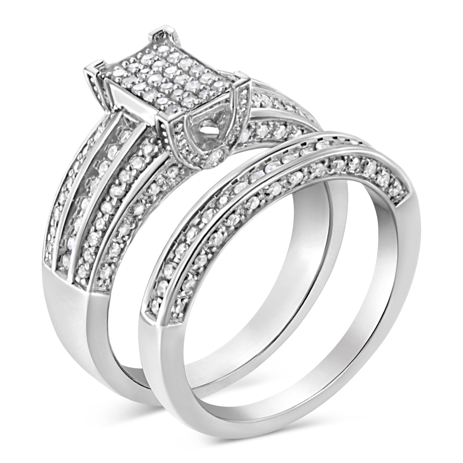 .925 Sterling Silver 3/4 Cttw Prong Set Round Diamond Composite Engagement Ring and Band Set (I-J Color, I3 Clarity) - Size 6.5 by Bids.com