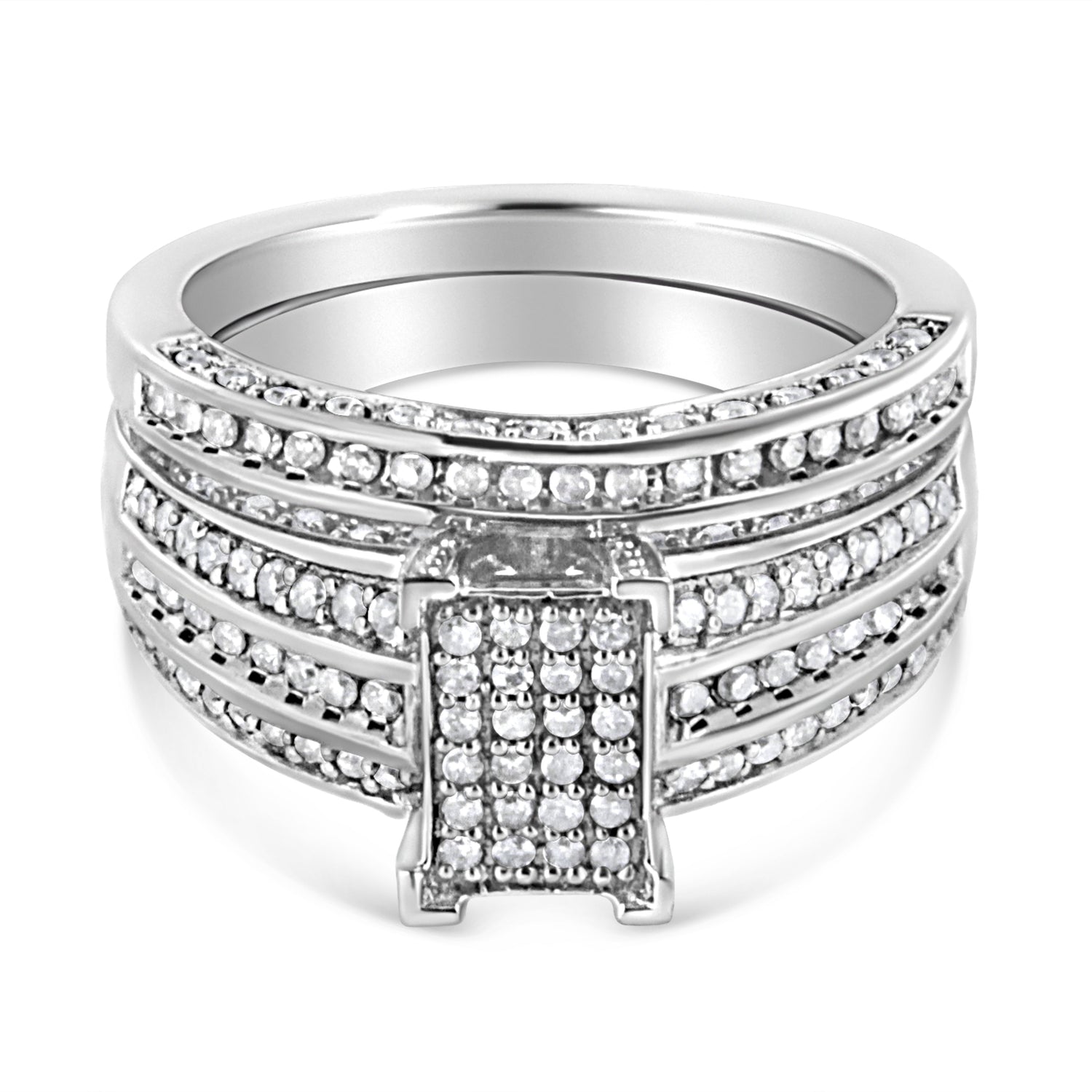 .925 Sterling Silver 3/4 Cttw Prong Set Round Diamond Composite Engagement Ring and Band Set (I-J Color, I3 Clarity) - Size 6.5 by Bids.com