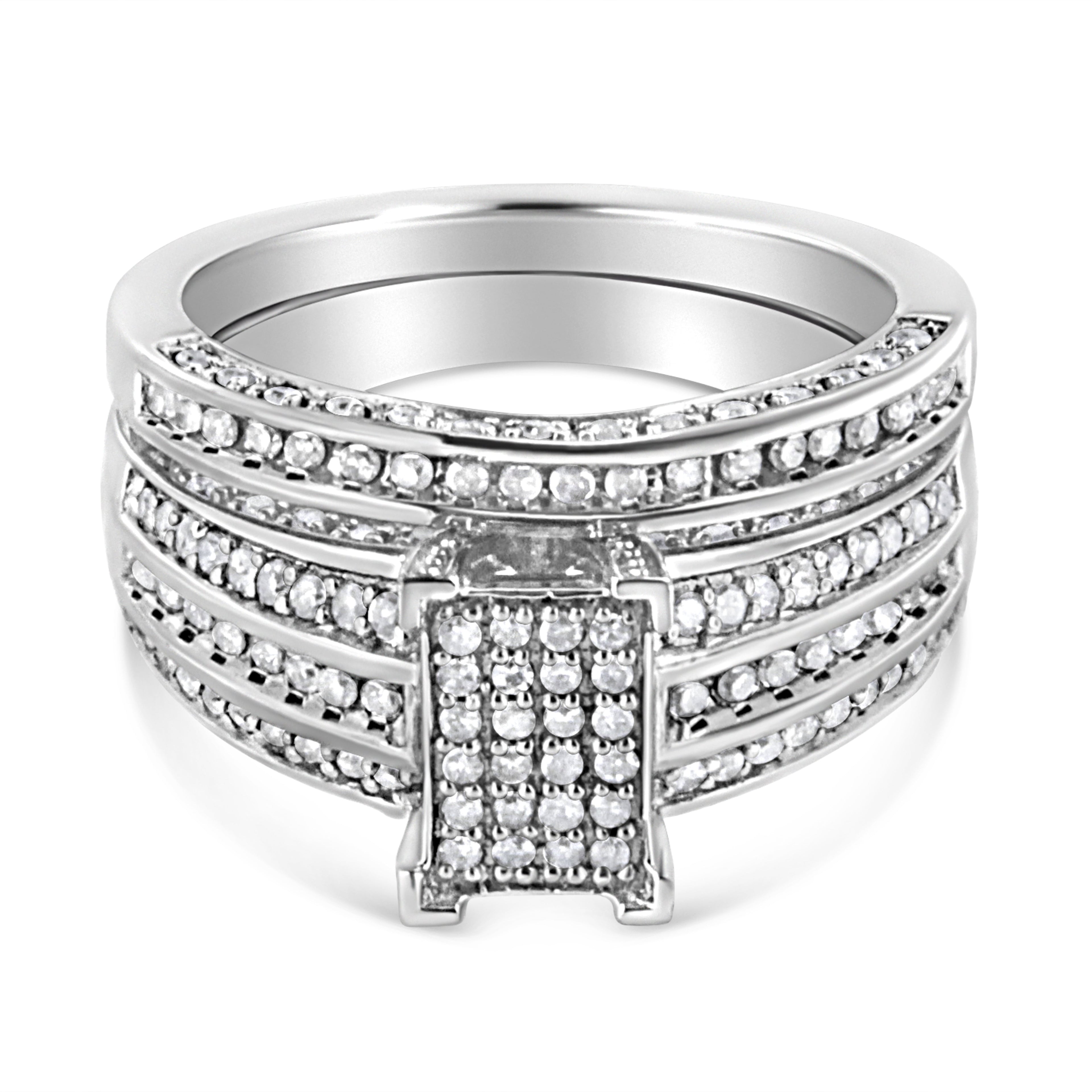 .925 Sterling Silver 3/4 Cttw Prong Set Round Diamond Composite Engagement Ring and Band Set (I-J Color, I3 Clarity) - Size 6.5 by Bids.com