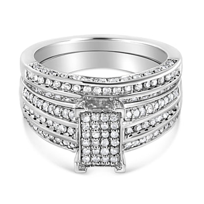 .925 Sterling Silver 3/4 Cttw Prong Set Round Diamond Composite Engagement Ring and Band Set (I-J Color, I3 Clarity) - Size 6.5 by Bids.com