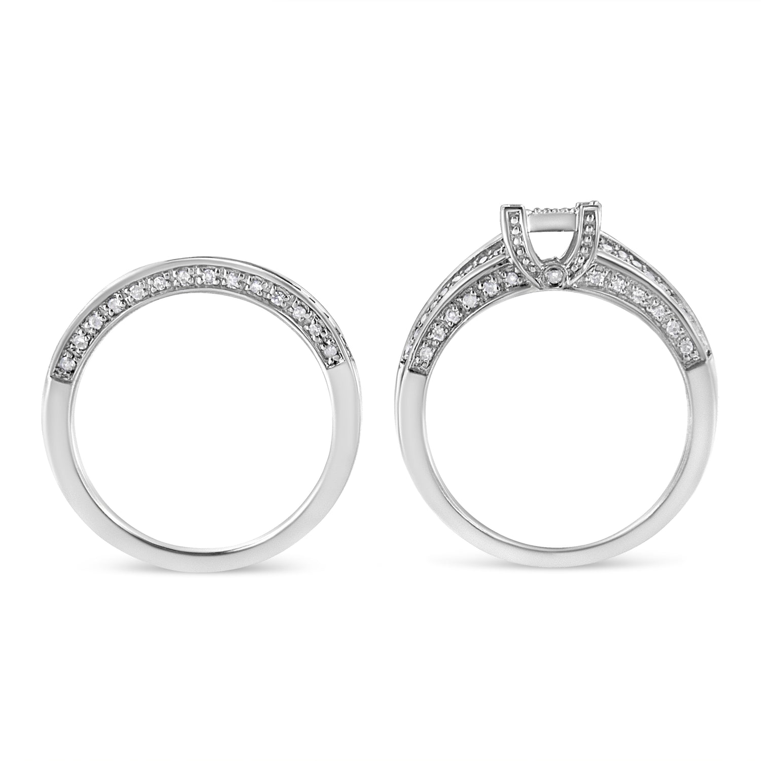 .925 Sterling Silver 3/4 Cttw Prong Set Round Diamond Composite Engagement Ring and Band Set (I-J Color, I3 Clarity) - Size 6.5 by Bids.com