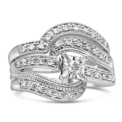 .925 Sterling Silver 1/3 Cttw Round Diamond Crisscross Engagement Ring Bridal Set (H-I Color, I1-I2 Clarity ) - Size 7 by Bids.com