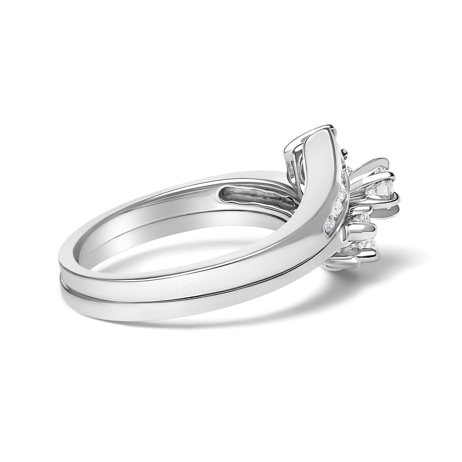 14K White Gold 3/8 Cttw Diamond Swirl Engagement Bridal Ring Set  DestGlow
