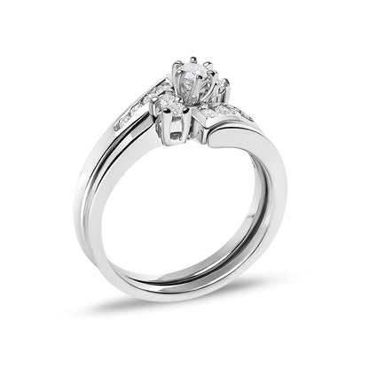 14K White Gold 3/8 Cttw Diamond Swirl Engagement Bridal Ring Set  DestGlow