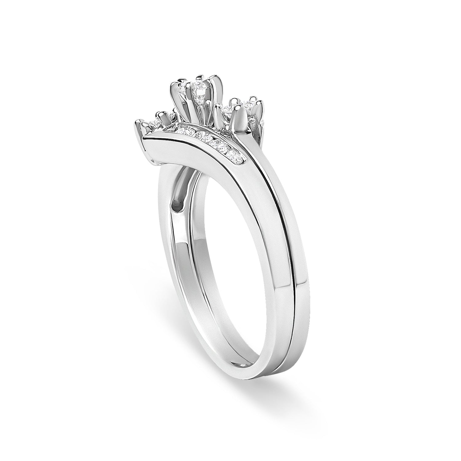 14K White Gold 3/8 Cttw Diamond Swirl Engagement Bridal Ring Set  DestGlow