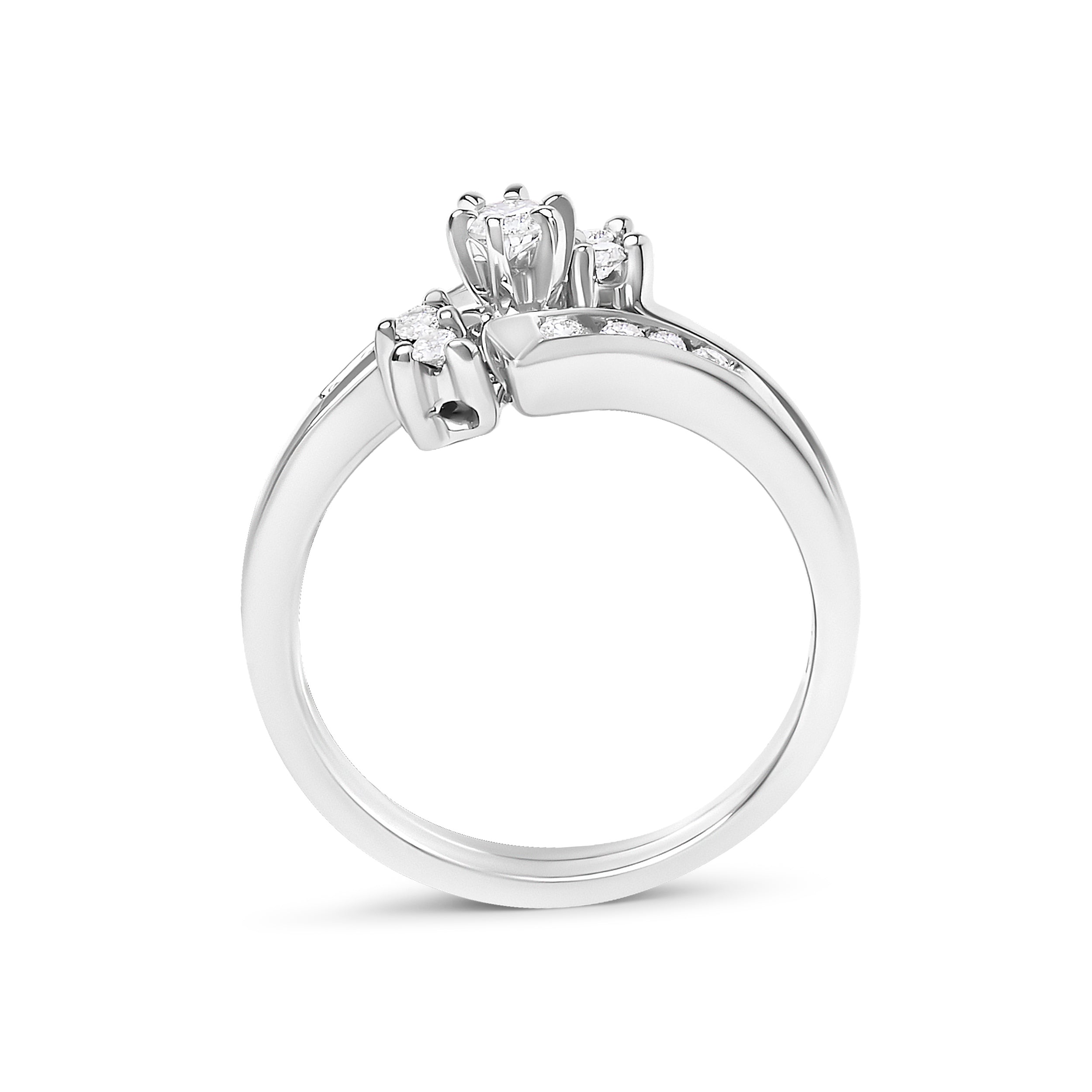 14K White Gold 3/8 Cttw Diamond Swirl Engagement Bridal Ring Set  DestGlow