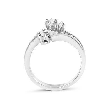 14K White Gold 3/8 Cttw Diamond Swirl Engagement Bridal Ring Set  DestGlow