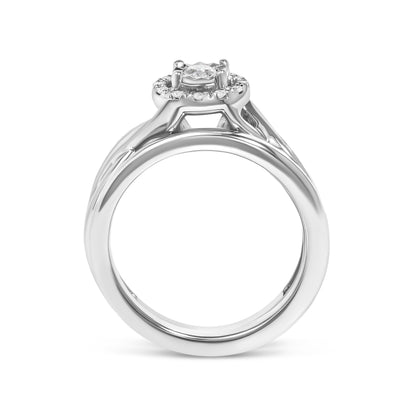 .925 Sterling Silver 1/7 Cttw Diamond Halo Bypass Engagement Ring and Wedding Band Set (I-J Color, I3 Clarity)- Size 7 by Bids.com