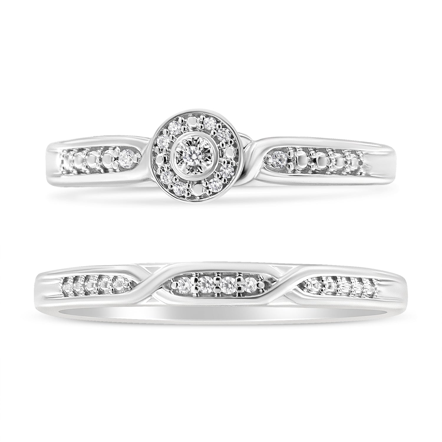 .925 Sterling Silver Diamond Accent Frame Twist Shank Bridal Set Ring and Band (I-J Color, I3 Clarity) - Size 7 by Bids.com