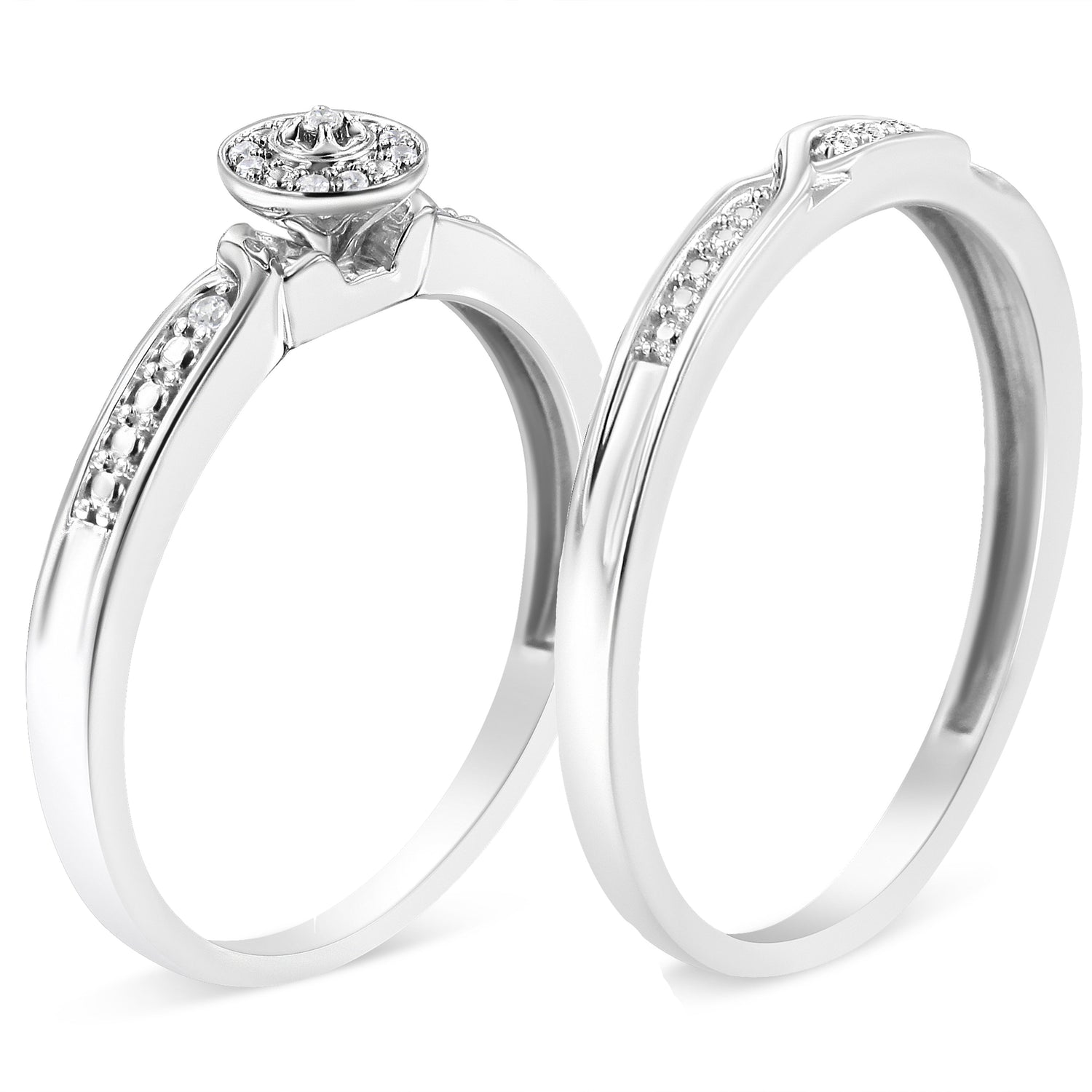 .925 Sterling Silver Diamond Accent Frame Twist Shank Bridal Set Ring and Band (I-J Color, I3 Clarity) - Size 7 by Bids.com