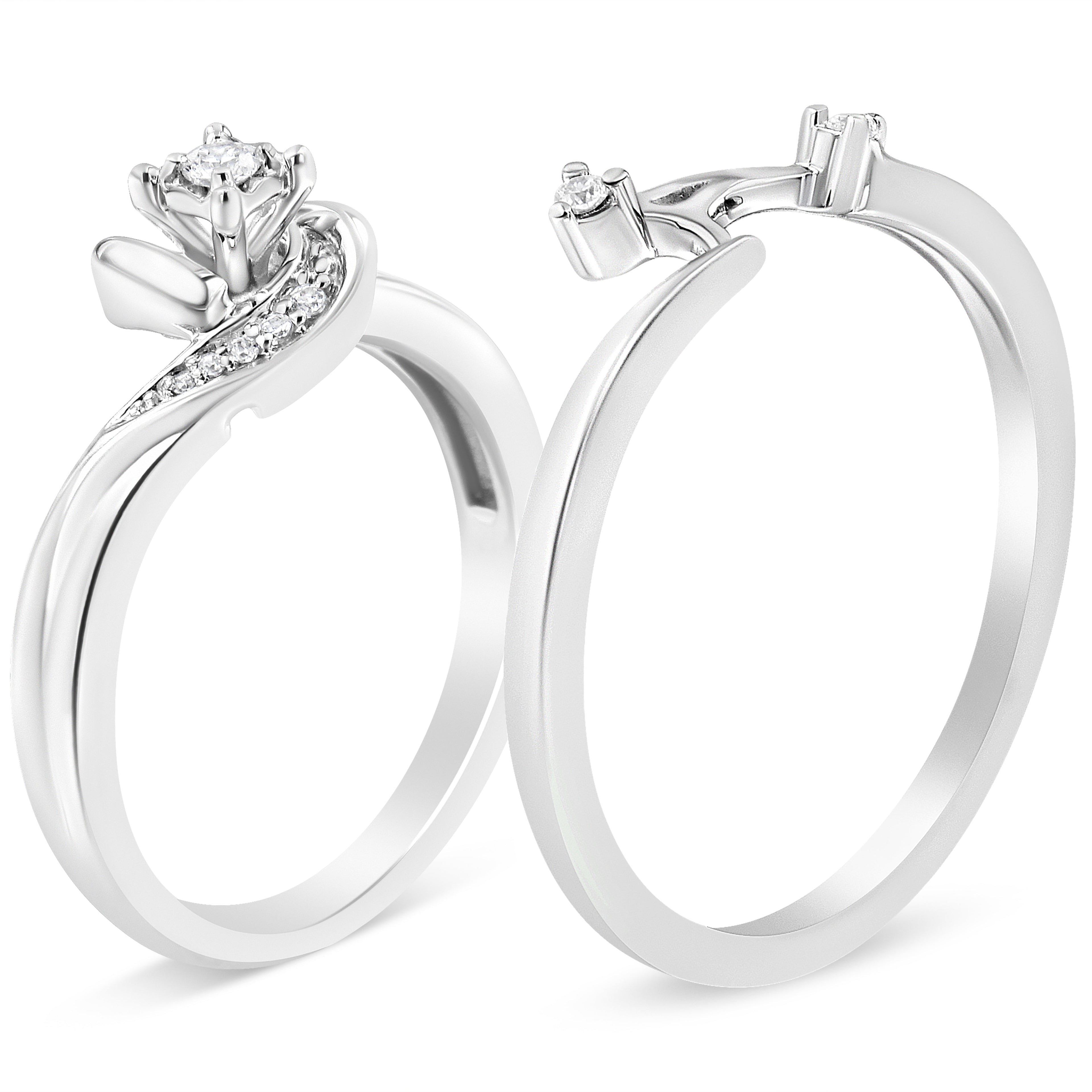.925 Sterling Silver 1/10 Cttw Diamond Swirl and Bypass Bridal Set Ring and Band (I-J Color, I3 Clarity) - Size 7 by Bids.com