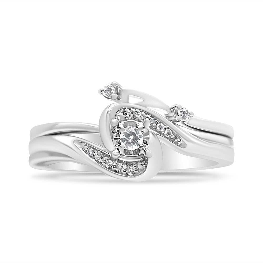 .925 Sterling Silver 1/10 Cttw Diamond Swirl and Bypass Bridal Set Ring and Band (I-J Color, I3 Clarity) - Size 7 by Bids.com