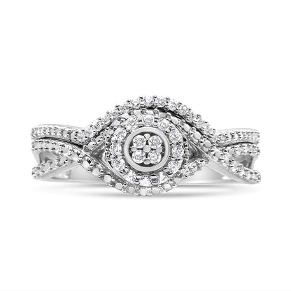 .925 Sterling Silver 1/6 Cttw Diamond Composite Halo and Split Shank Bridal Set Ring and Band (I-J Color, I3 Clarity) - Size 7 by Bids.com