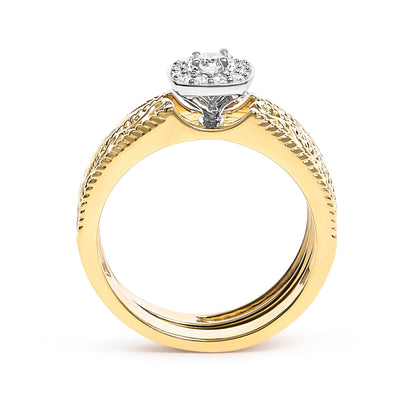 14K Yellow Gold Plated .925 Sterling Silver 1/5 Cttw Diamond Halo and Milgrain Finish Engagement Ring Bridal Set (I-J Color I3 Clarity) - Size 7 by Bids.com