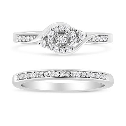.925 Sterling Silver 1/4 Cttw Diamond Halo and Swirl Engagement Ring and Wedding Band Set (I-J Color, I3 Clarity)- Ring Size 7 by Bids.com