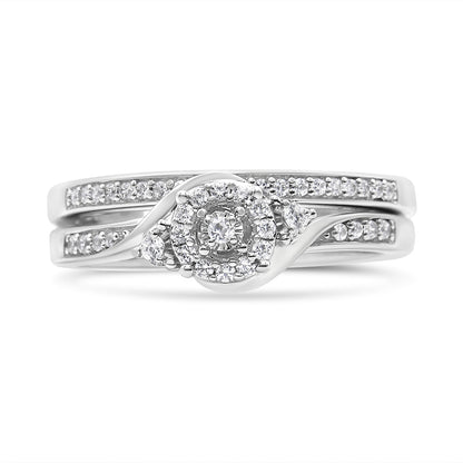 .925 Sterling Silver 1/4 Cttw Diamond Halo and Swirl Engagement Ring and Wedding Band Set (I-J Color, I3 Clarity)- Ring Size 7 by Bids.com