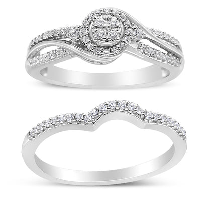 .925 Sterling Silver 1/3 Cttw Composite Diamond Frame Bypass Bridal Set Ring and Band (I-J Color, I2-I3 Clarity) - Ring Size 7 by Bids.com