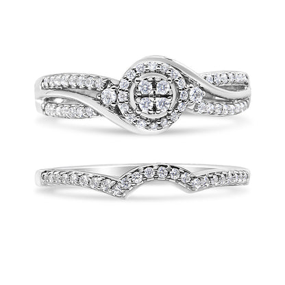 .925 Sterling Silver 1/3 Cttw Composite Diamond Frame Bypass Bridal Set Ring and Band (I-J Color, I2-I3 Clarity) - Ring Size 7 by Bids.com