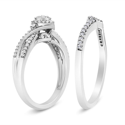 .925 Sterling Silver 1/3 Cttw Composite Diamond Frame Bypass Bridal Set Ring and Band (I-J Color, I2-I3 Clarity) - Ring Size 7 by Bids.com