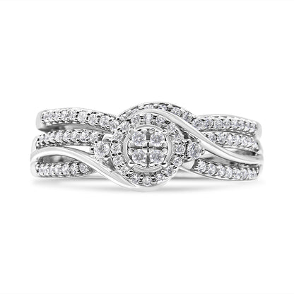 .925 Sterling Silver 1/3 Cttw Composite Diamond Frame Bypass Bridal Set Ring and Band (I-J Color, I2-I3 Clarity) - Ring Size 7 by Bids.com