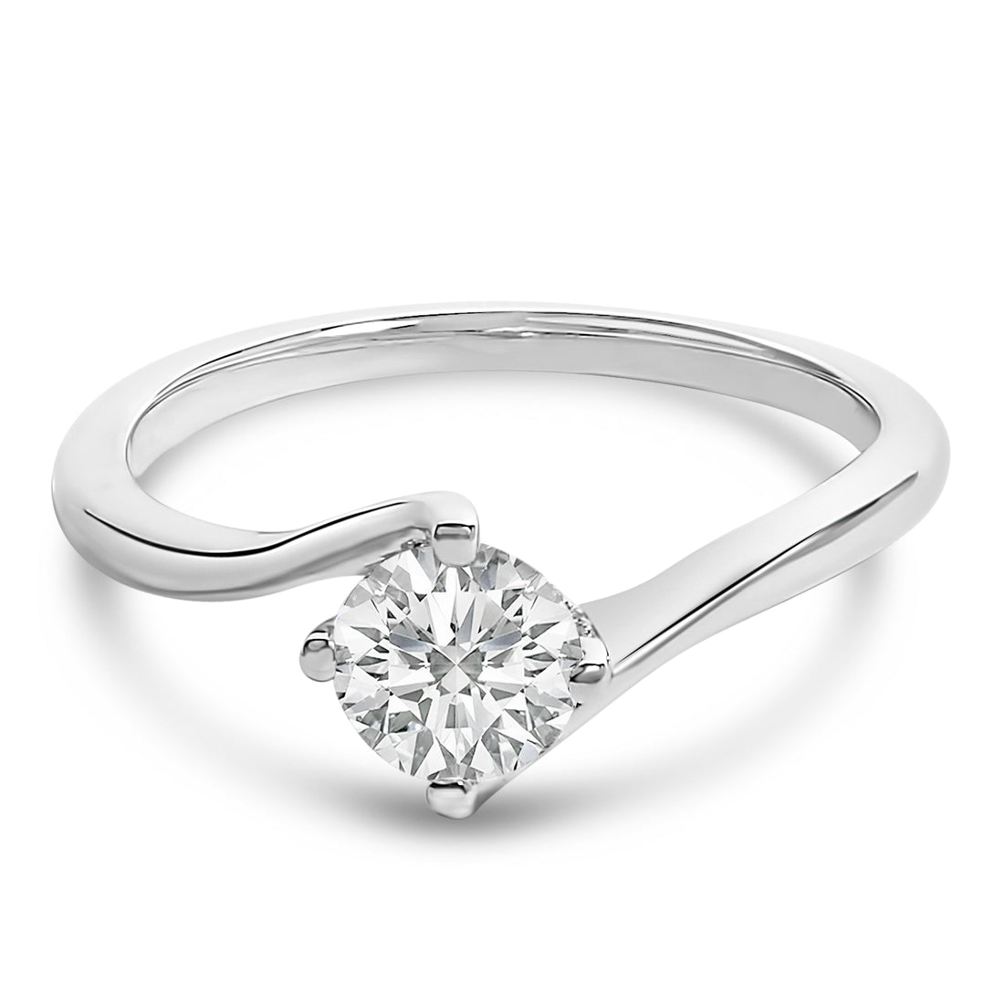 14K White Gold 4/5 Cttw Round Lab Grown Diamond Bypass Solitaire Engagement Ring (F-G Color, VS1-VS2 Clarity) - Ring Size 5 by Bids.com