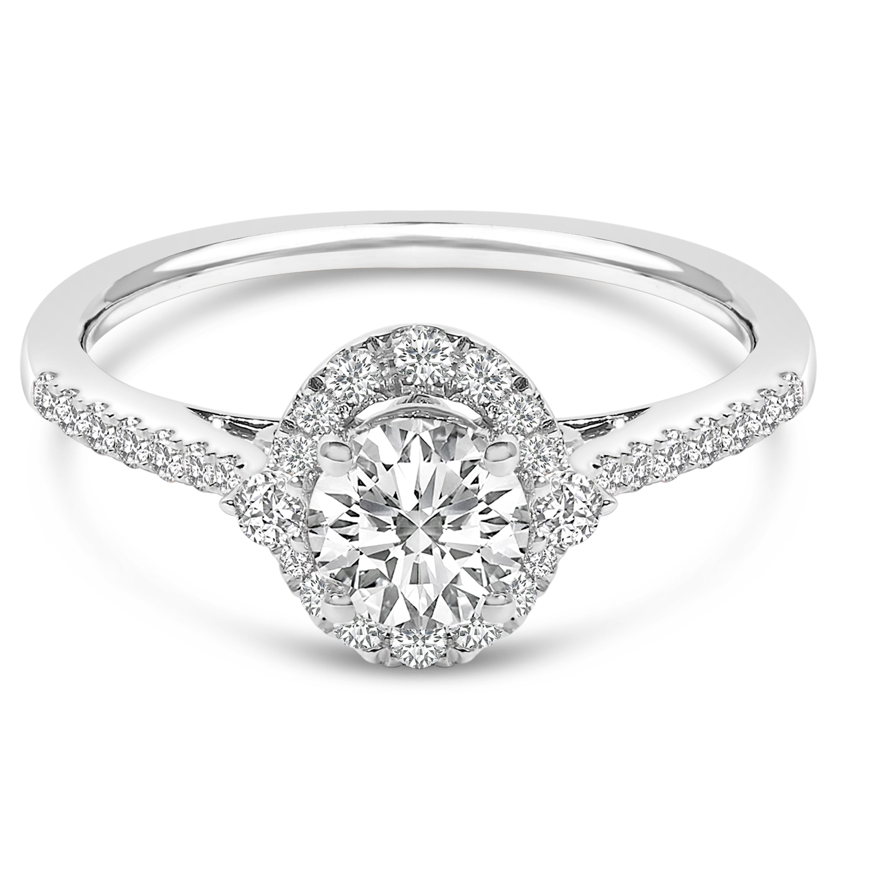 14K White Gold 1.00 Cttw Lab-Grown Diamond Oval Shaped Halo Engagement Ring (F-G Color, VS1-VS2 Clarity) - Ring Size 7 by Bids.com