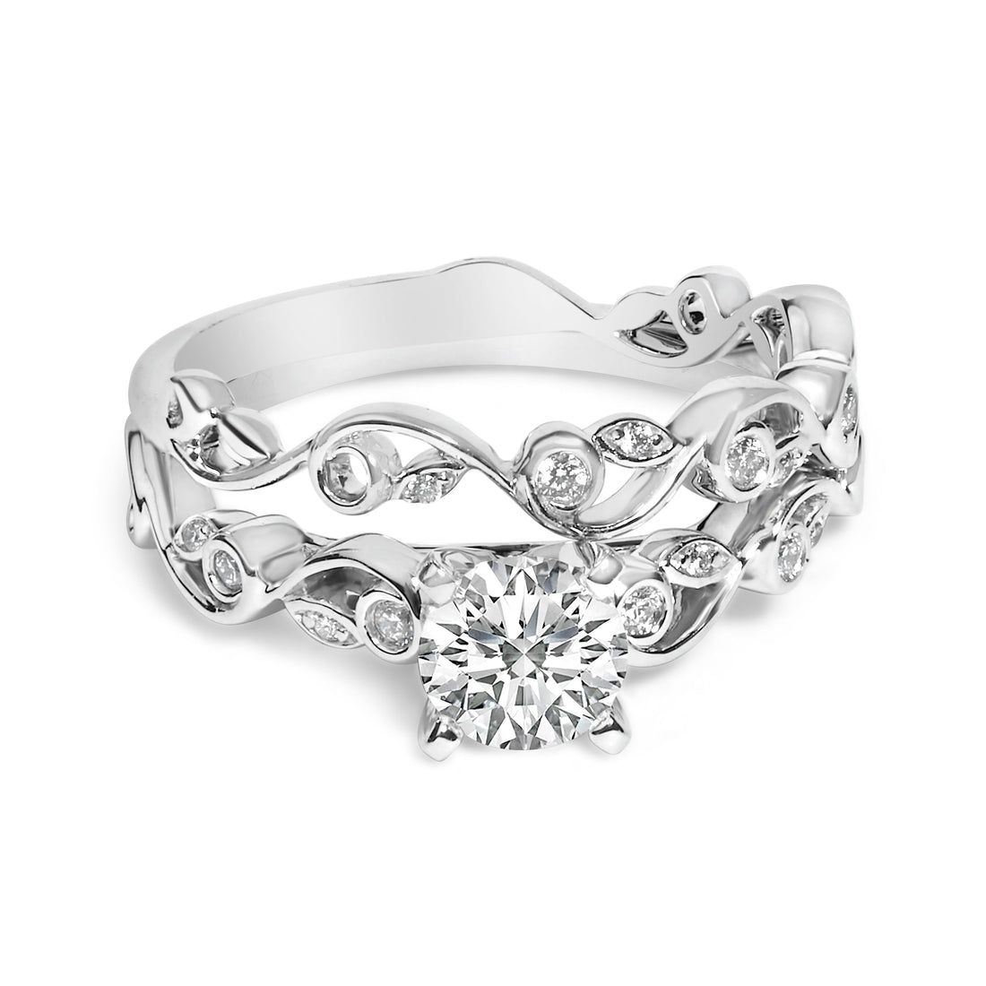 14K White Gold Lab Grown Diamond 1.0 Cttw Vintage Style Engagement Ring and Band Set - Ring Size 5 by Bids.com