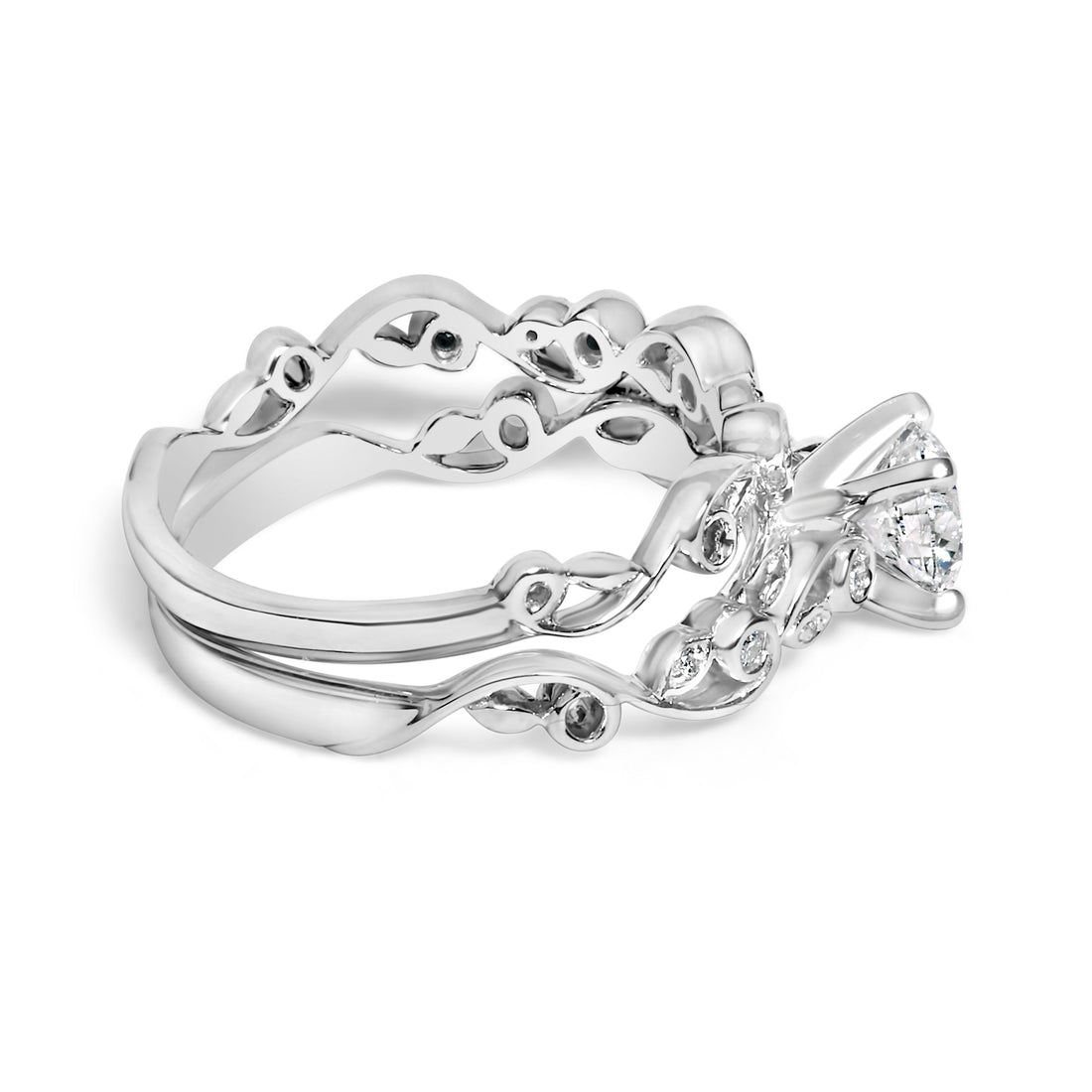 14K White Gold Lab Grown Diamond 1.0 Cttw Vintage Style Engagement Ring and Band Set - Ring Size 5 by Bids.com