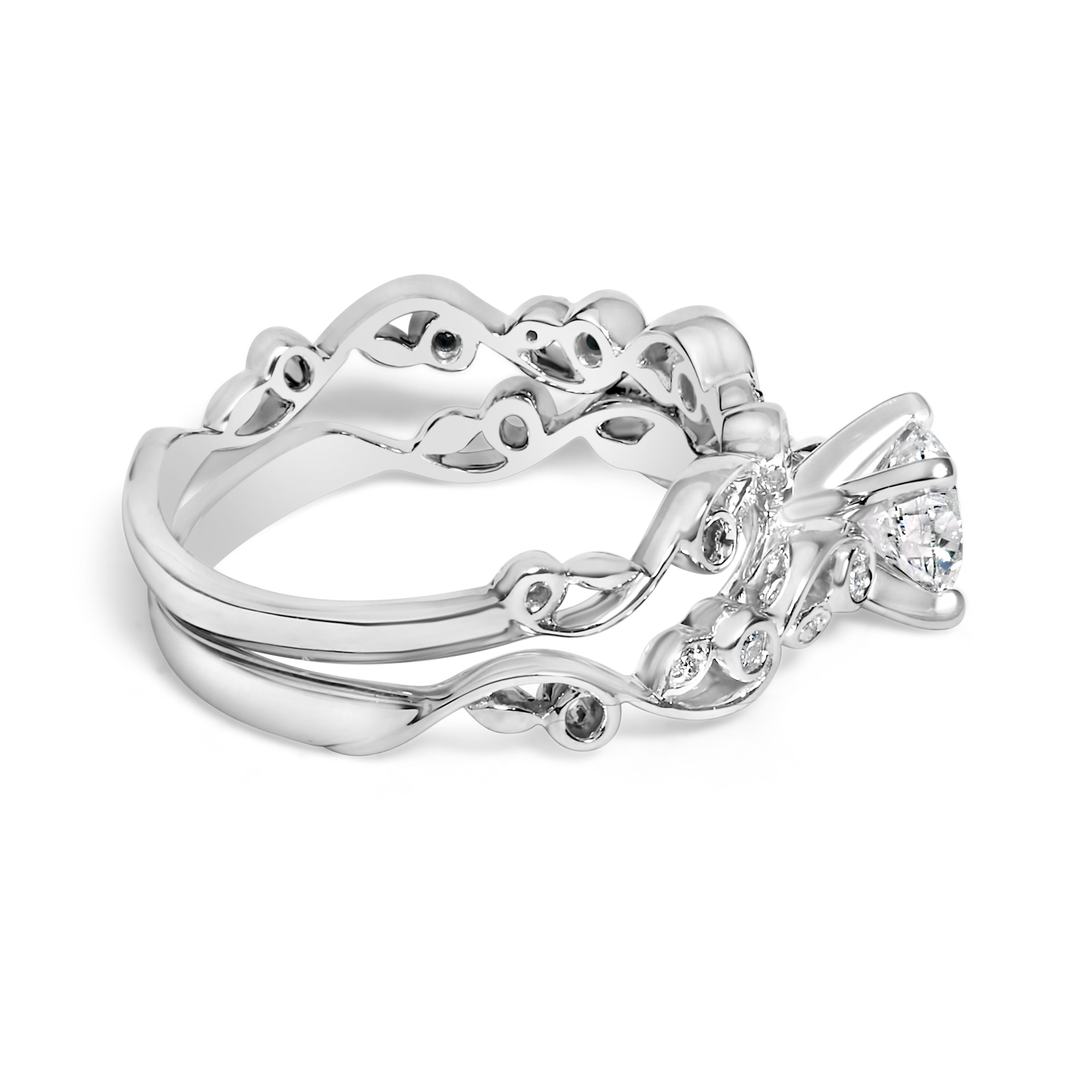 14K White Gold Lab Grown Diamond 1.0 Cttw Vintage Style Engagement Ring and Band Set - Ring Size 5 