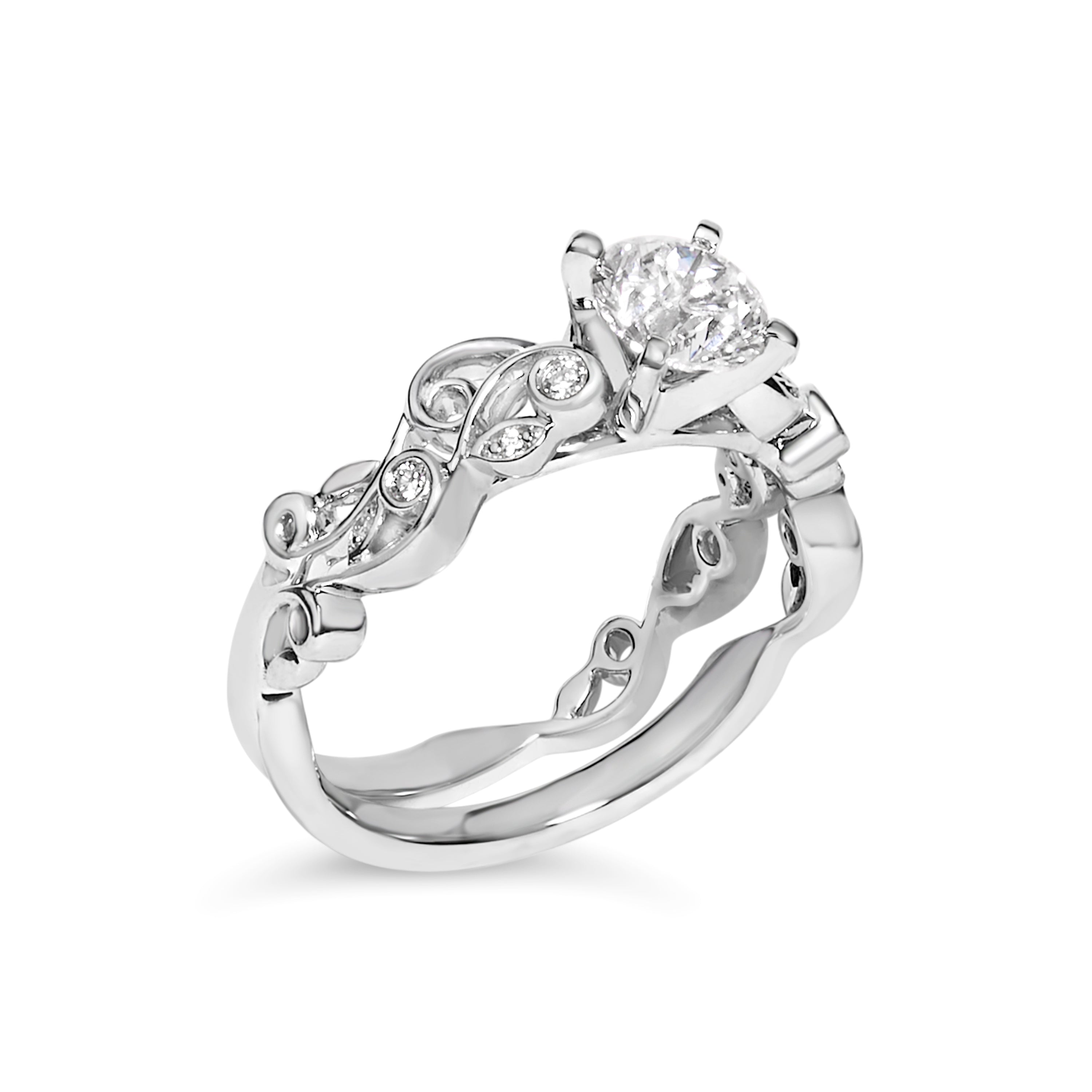 14K White Gold Lab Grown Diamond 1.0 Cttw Vintage Style Engagement Ring and Band Set - Ring Size 5 