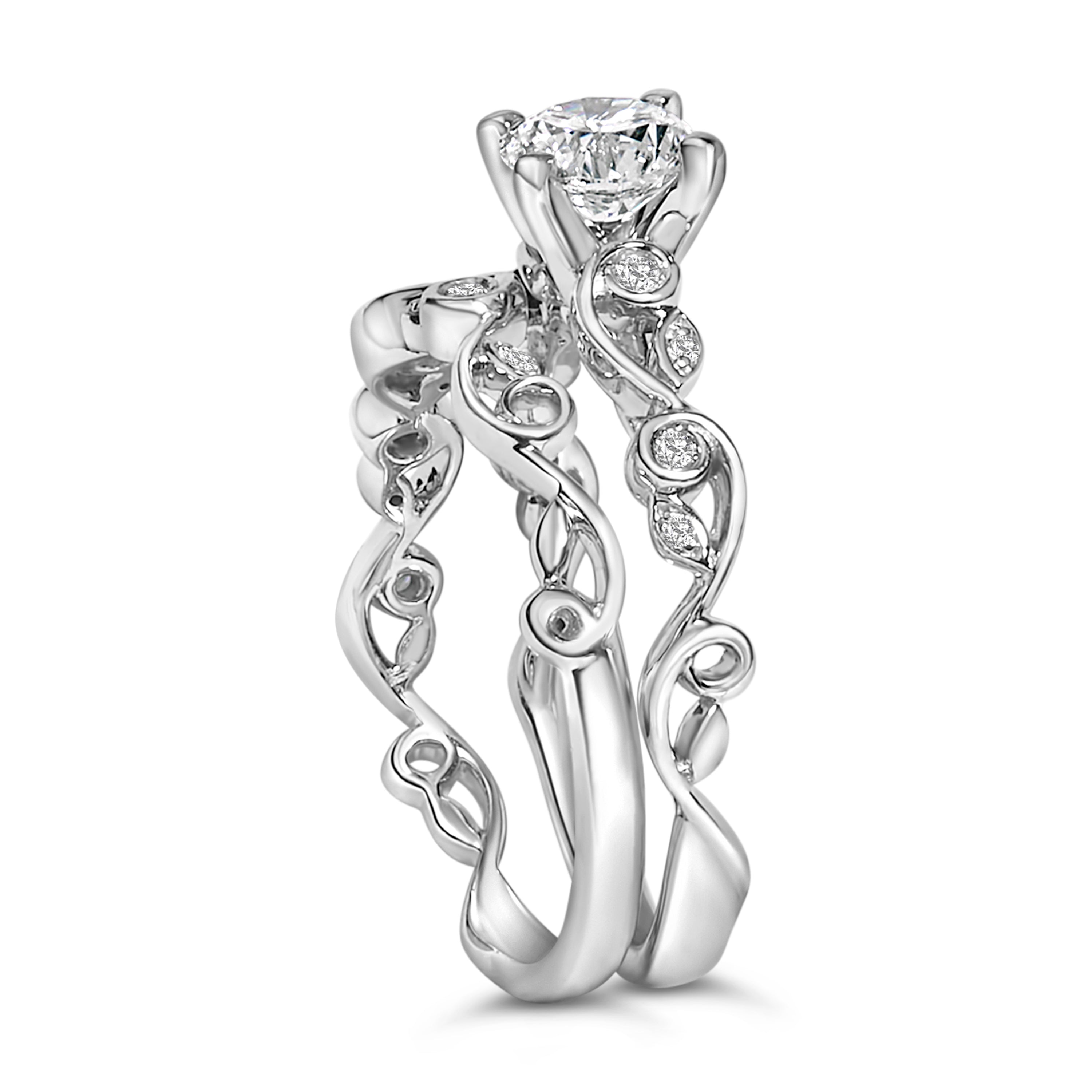 14K White Gold Lab Grown Diamond 1.0 Cttw Vintage Style Engagement Ring and Band Set - Ring Size 5 
