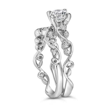 14K White Gold Lab Grown Diamond 1.0 Cttw Vintage Style Engagement Ring and Band Set - Ring Size 5 