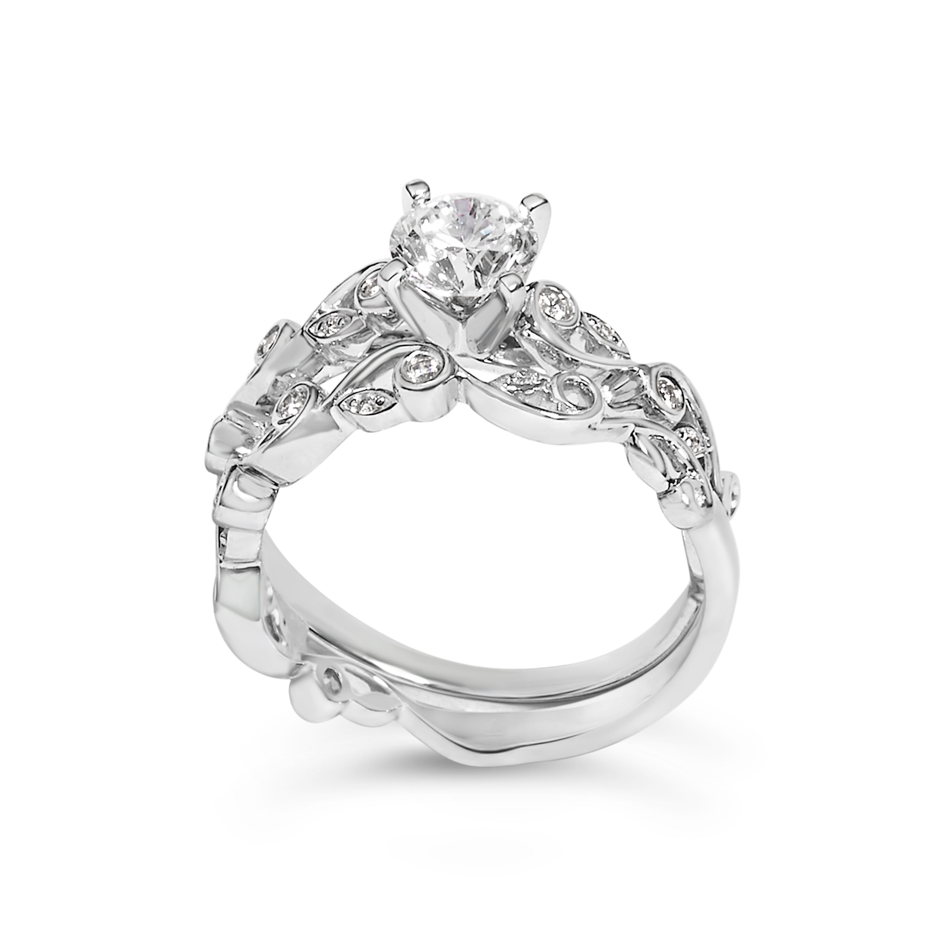 14K White Gold Lab Grown Diamond 1.0 Cttw Vintage Style Engagement Ring and Band Set - Ring Size 5 