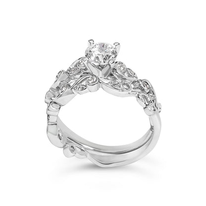 14K White Gold Lab Grown Diamond 1.0 Cttw Vintage Style Engagement Ring and Band Set - Ring Size 5 