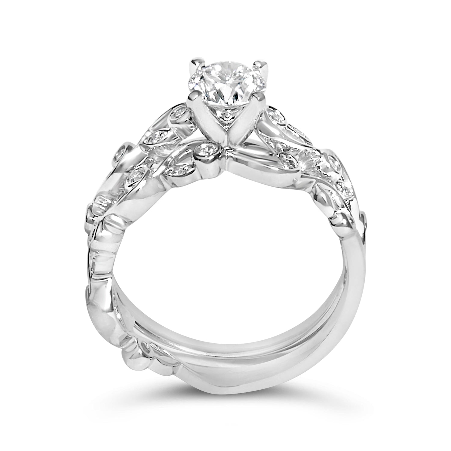 14K White Gold Lab Grown Diamond 1.0 Cttw Vintage Style Engagement Ring and Band Set - Ring Size 5 
