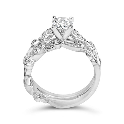 14K White Gold Lab Grown Diamond 1.0 Cttw Vintage Style Engagement Ring and Band Set - Ring Size 5 