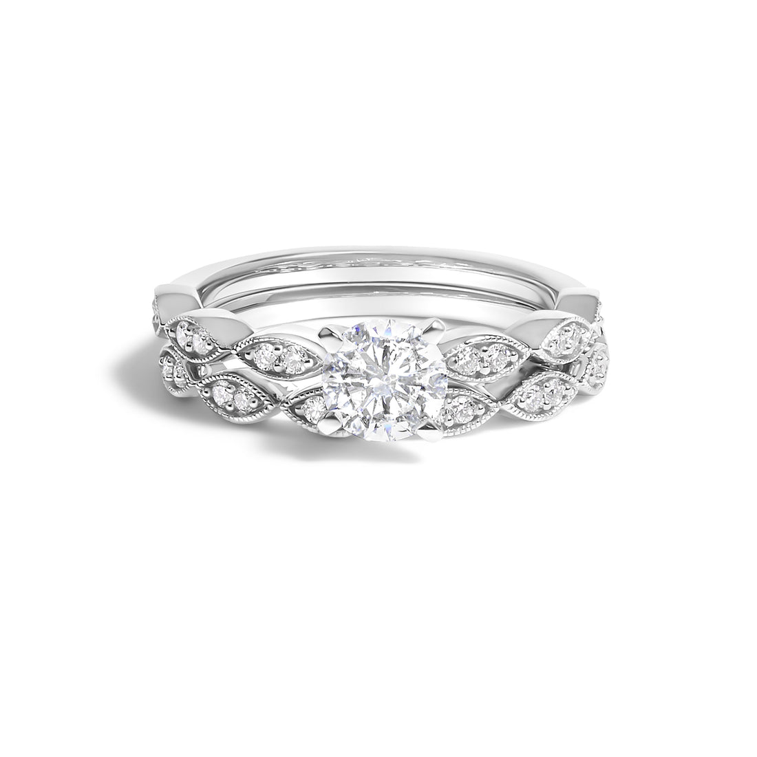 14K White Gold 1.0 Cttw Lab Grown Diamond Vintage Style Marquise Link Bridal Ring Set (F-G Color, VS1-VS2 Clarity) - Ring Size 5 by Bids.com