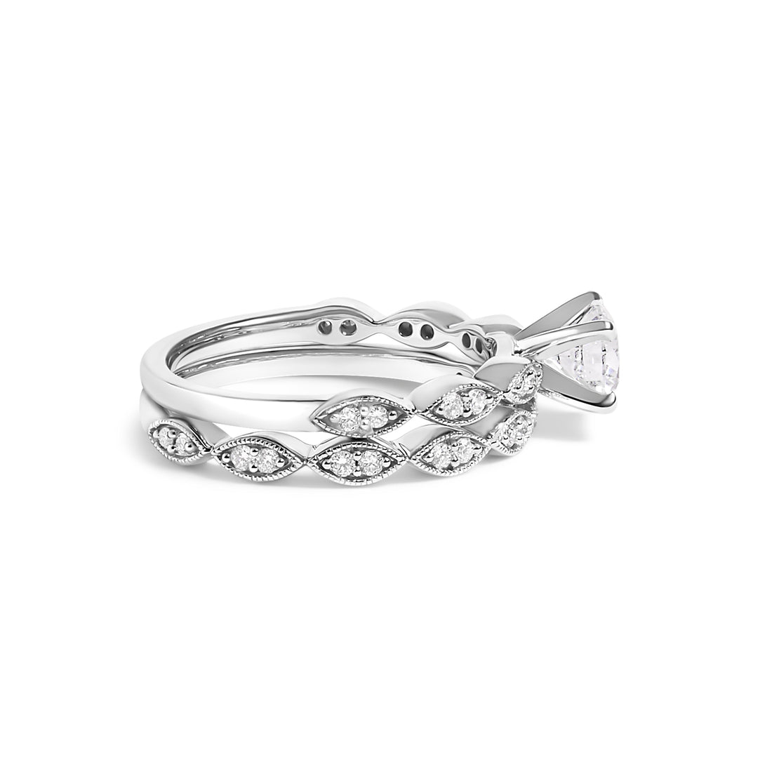 14K White Gold 1.0 Cttw Lab Grown Diamond Vintage Style Marquise Link Bridal Ring Set (F-G Color, VS1-VS2 Clarity) - Ring Size 5 by Bids.com