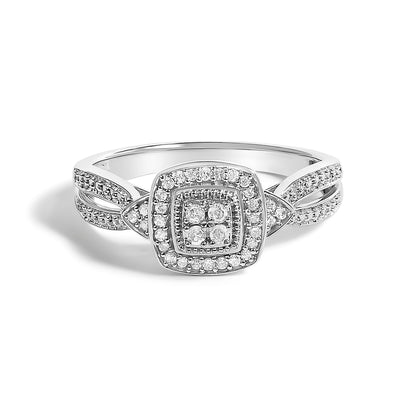 10K White Gold 1/10 Cttw Diamond Cluster Halo Promise Ring  DestGlow