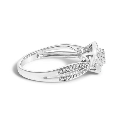 10K White Gold 1/10 Cttw Diamond Cluster Halo Promise Ring  DestGlow