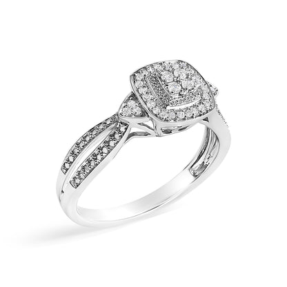 10K White Gold 1/10 Cttw Diamond Cluster Halo Promise Ring  DestGlow