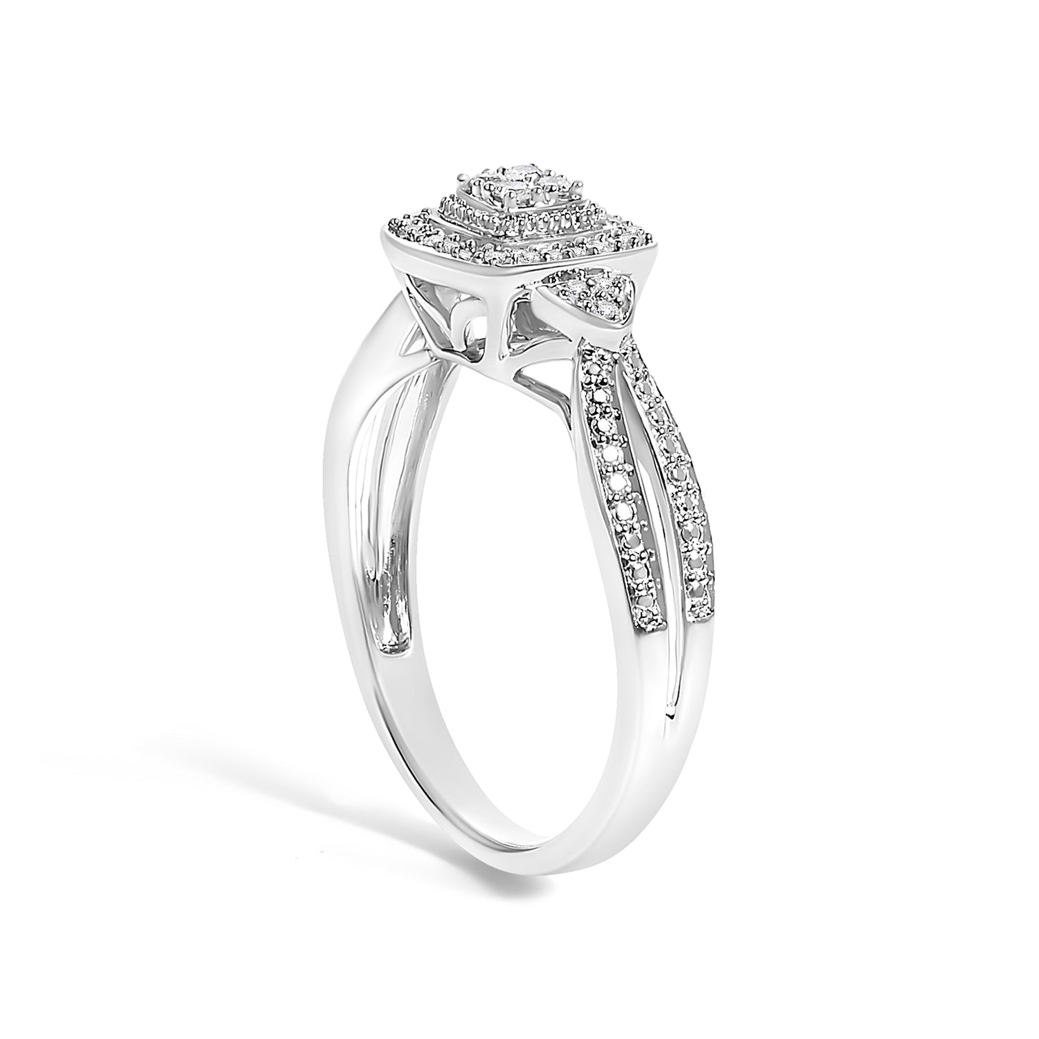 10K White Gold 1/10 Cttw Diamond Cluster Halo Promise Ring  DestGlow