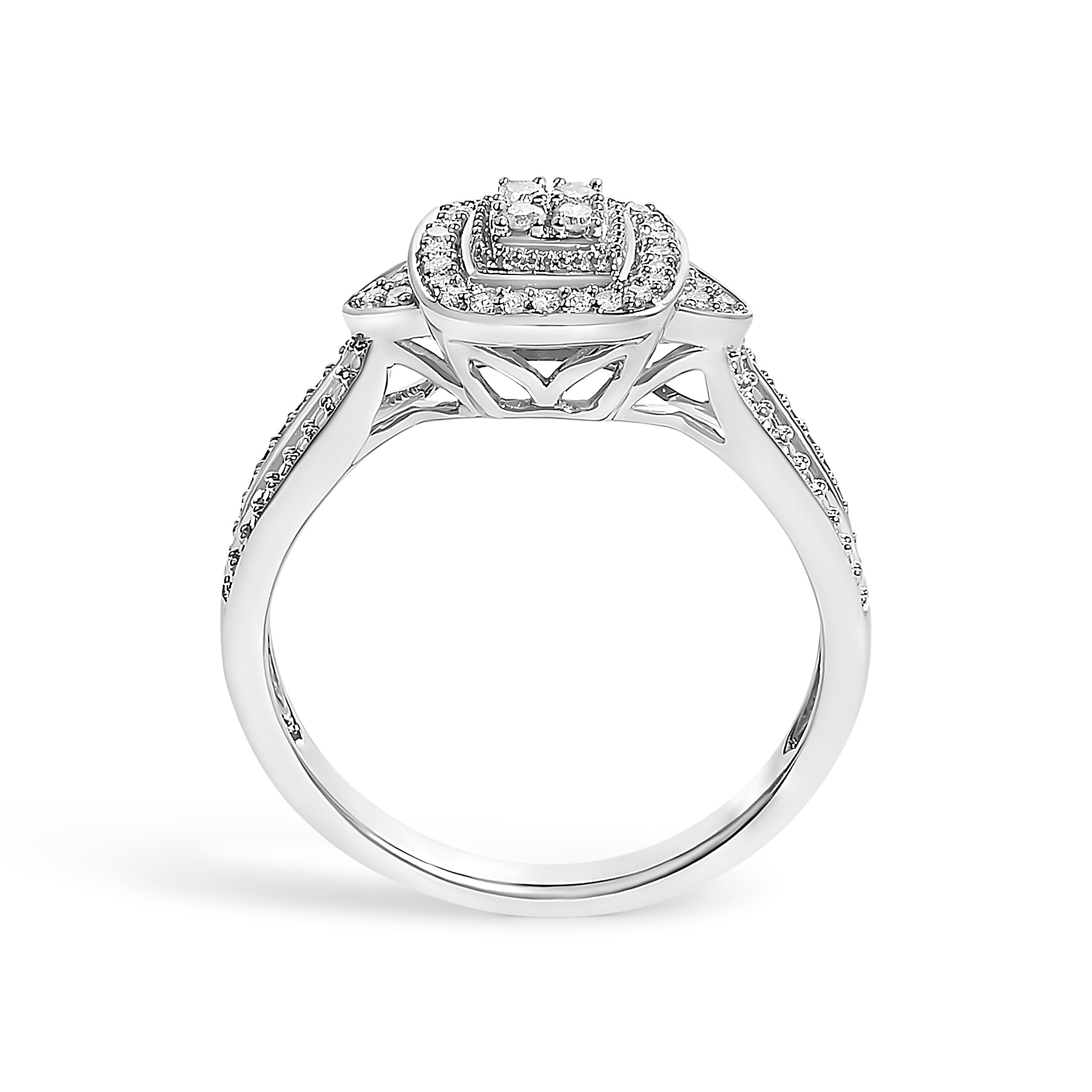 10K White Gold 1/10 Cttw Diamond Cluster Halo Promise Ring  DestGlow