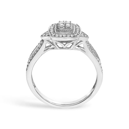 10K White Gold 1/10 Cttw Diamond Cluster Halo Promise Ring  DestGlow