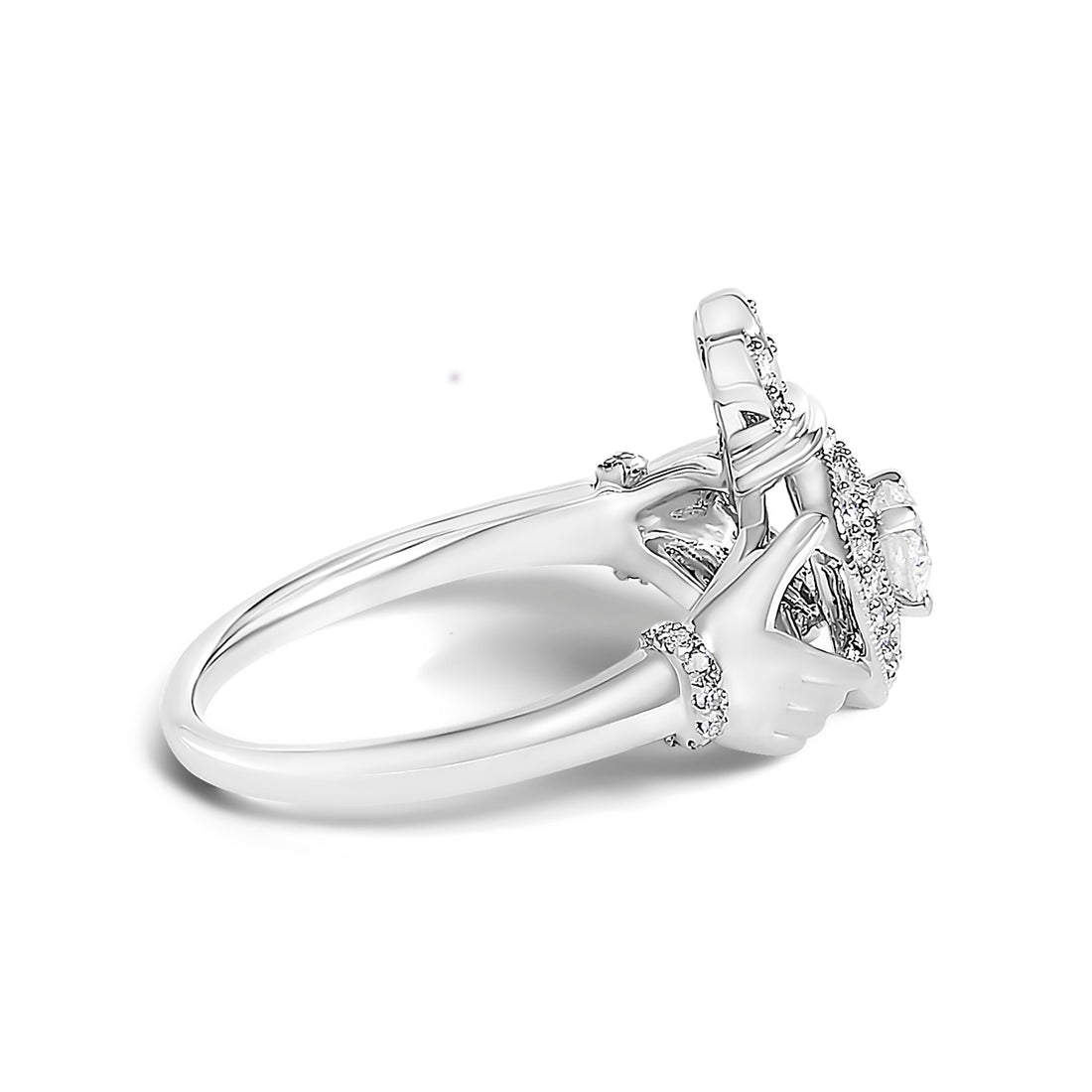 14K White Gold 3/8 Cttw Diamond Claddagh Heart Ring  DestGlow