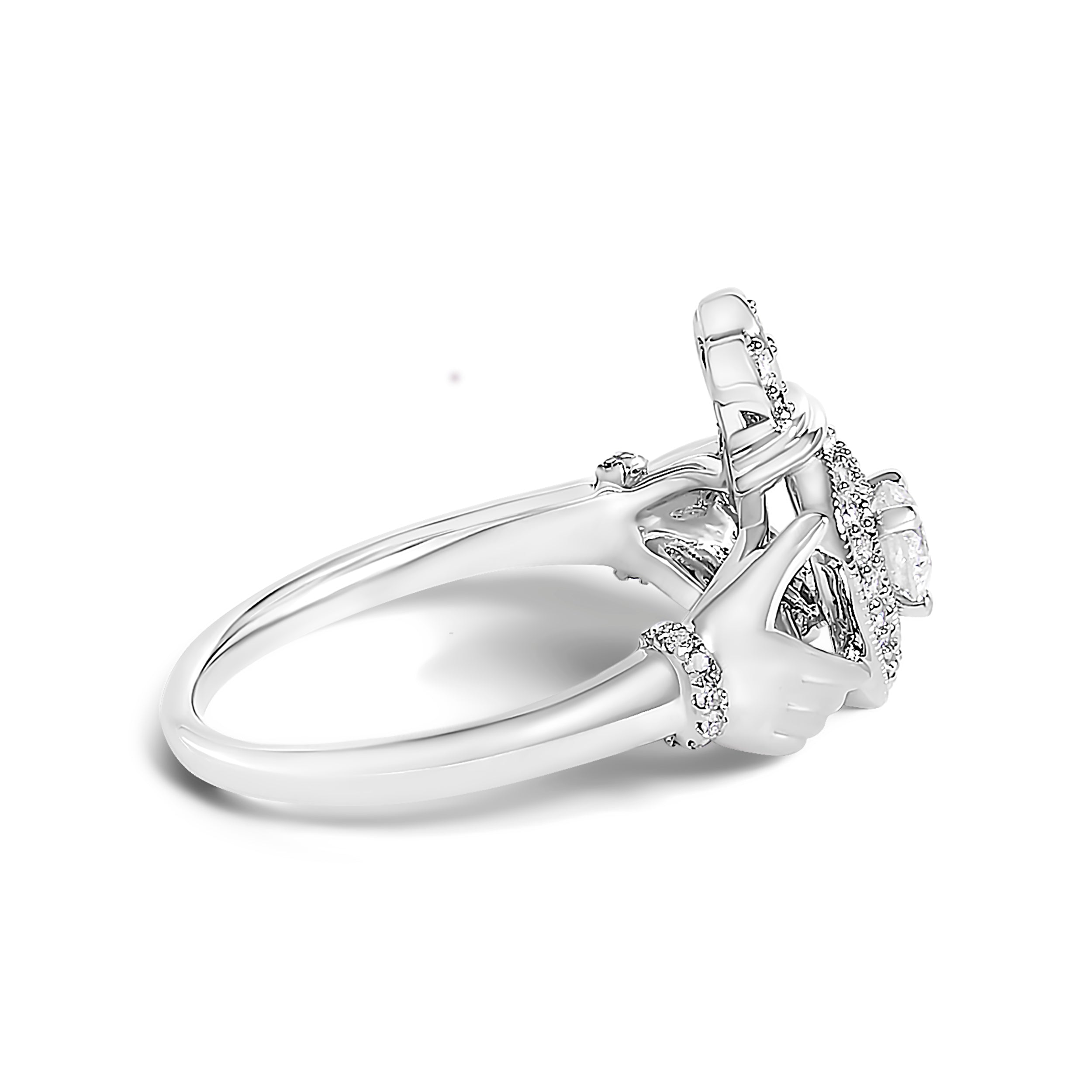 14K White Gold 3/8 Cttw Diamond Claddagh Heart Ring  DestGlow