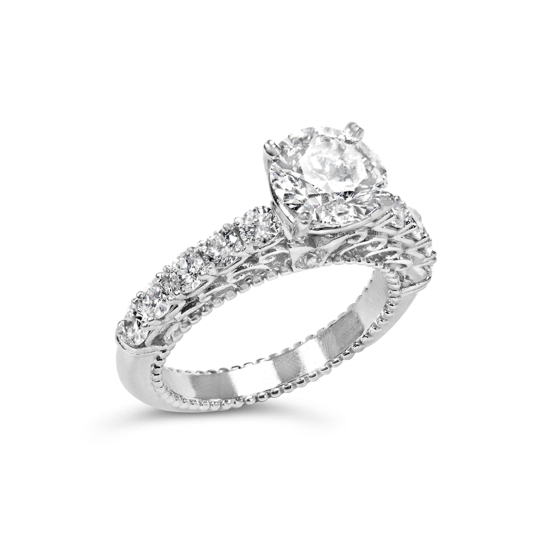 14K White Gold 3 1/5 Cttw Lab Grown Diamond Vintage Style Engagement Ring - Size 7  DestGlow